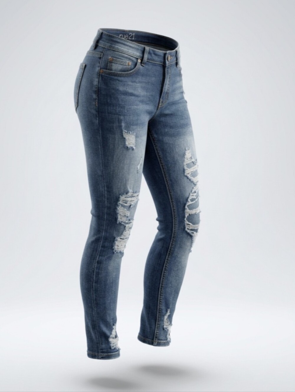 Rue21 Women's Ripped Skinny Jeans - Medium Blue Wash